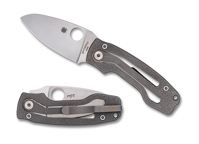 Spyderco PITS 2 Slipjoint M398 Satin Drop Point Blade, Skeletonized Titanium Handles #C269TIP