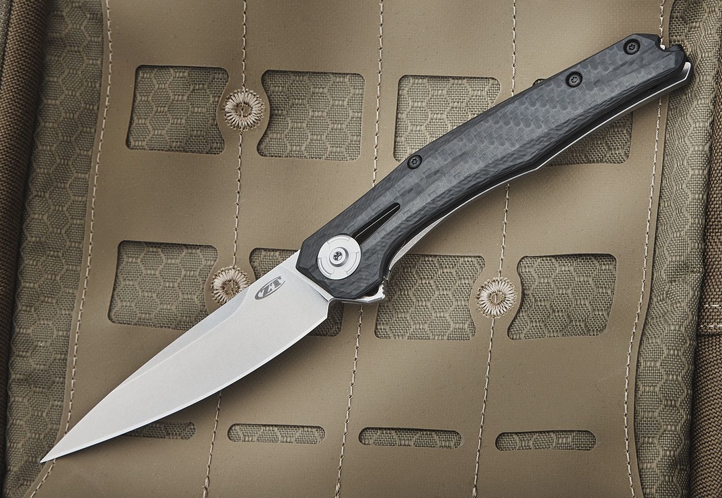 [02061] ZT Folding Knife CPM-20CV Drop Point Blade, 3D Machined CF and Titanium Handles #ZT0707