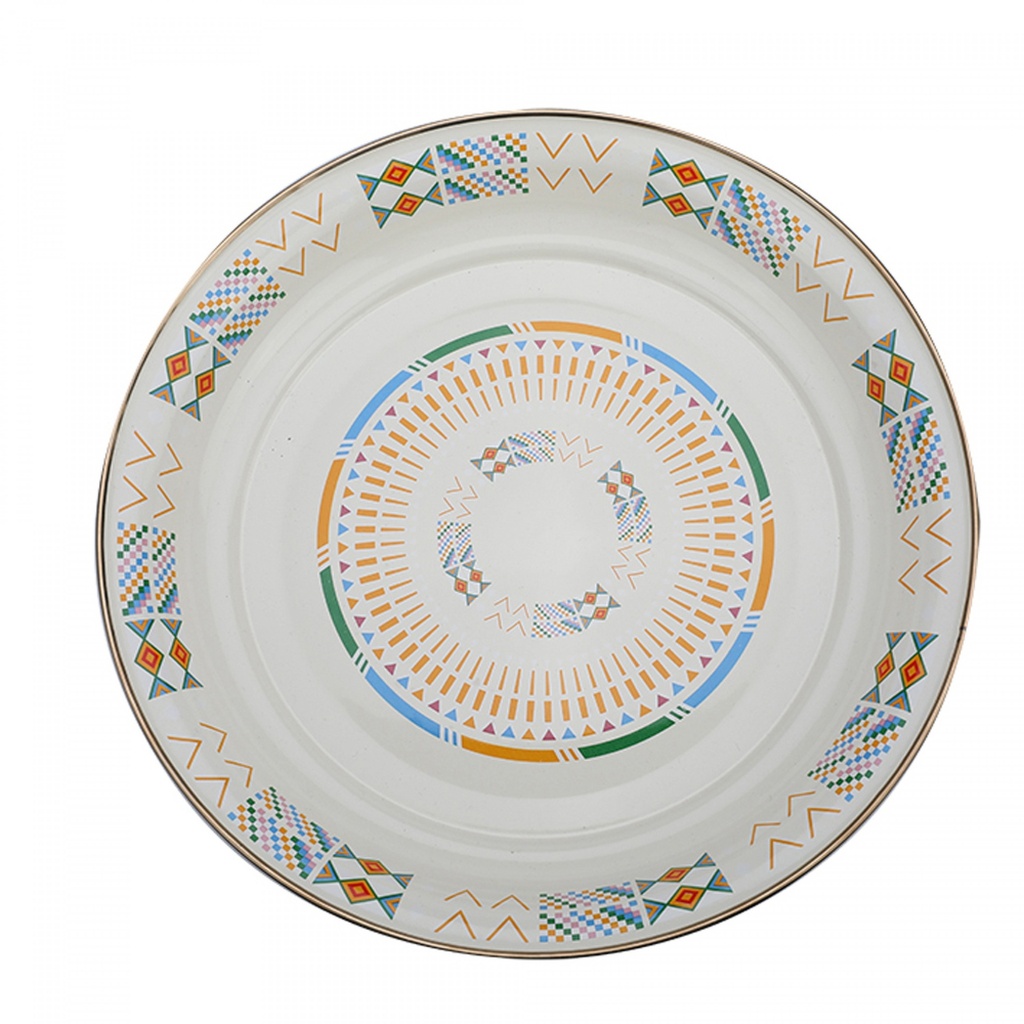 [03647] صحن نقش القط العسيري بيج#SNC-0253W-30CM 30سم #SNC-0253W-30CM