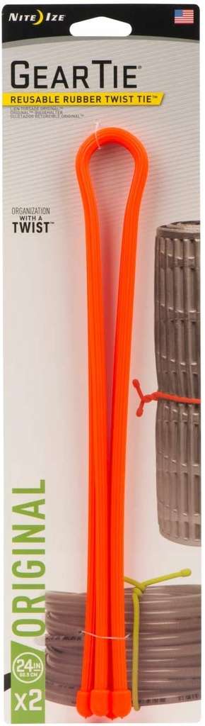 [03146] Nite Ize Gear Tie® Reusable Rubber Twist Tie™ 24 in. - 2 Pack - Bright Orange GT24-2PK-31
