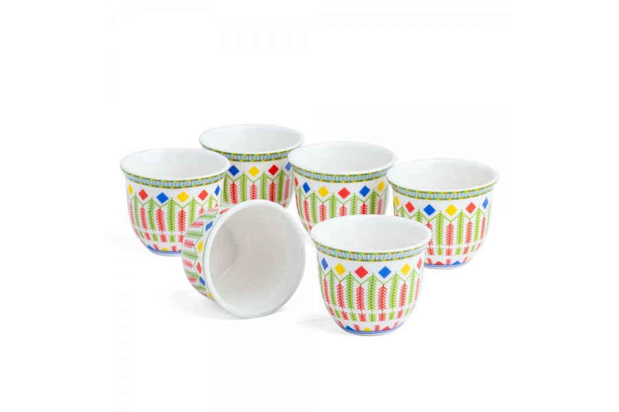 [01361] Gahwa Cup Set of 6 Asiri white pattern from Al Rimaya #22-3352