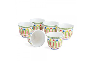 Gahwa Cup Set of 6 Asiri white pattern from Al Rimaya #22-3352
