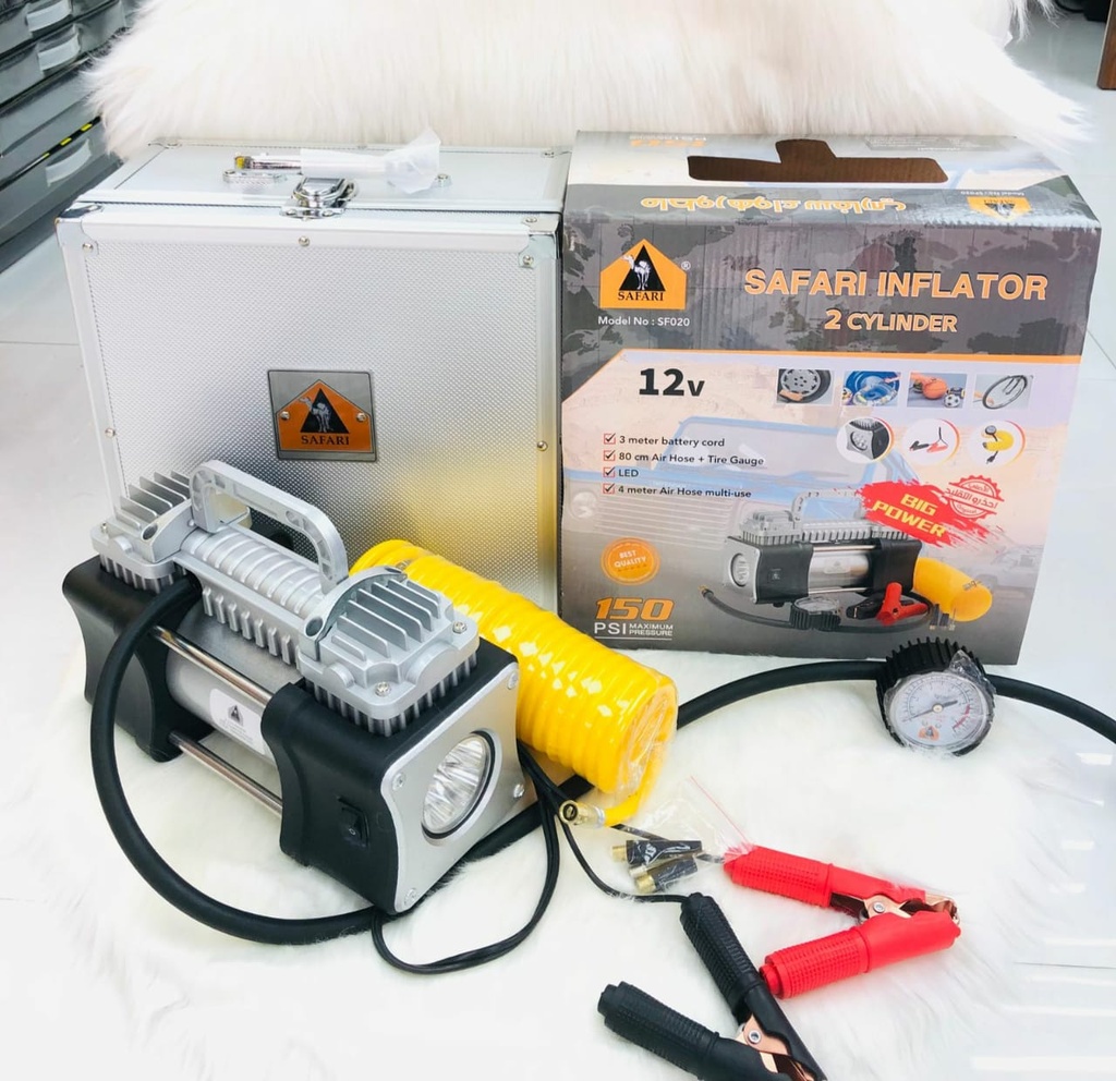 [02777] 2 CYLINDER AIR COMPRESSOR 12V W/ LIGHT & BOX - ABO JAMAL 