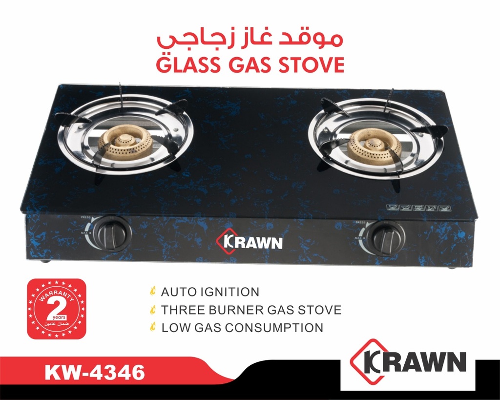 [01836] موقد غاز زجاجي عينين كراون KW-4346