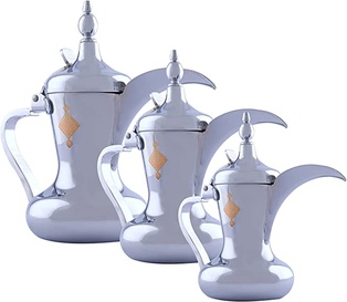 طقم دلة الريم فضي مذهب 3 قطع #5657-G1-SG3