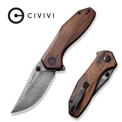 [05757] CIVIVI ODD 22 Flipper & Thumb Stud Knife Wood Handle Damascus Blade #C21032DS1 