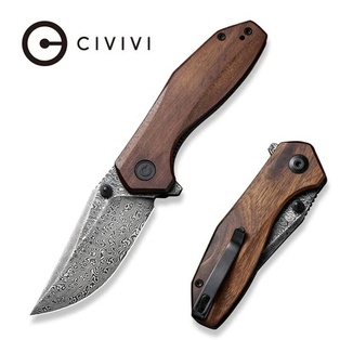 CIVIVI ODD 22 Flipper & Thumb Stud Knife Wood Handle Damascus Blade #C21032DS1 
