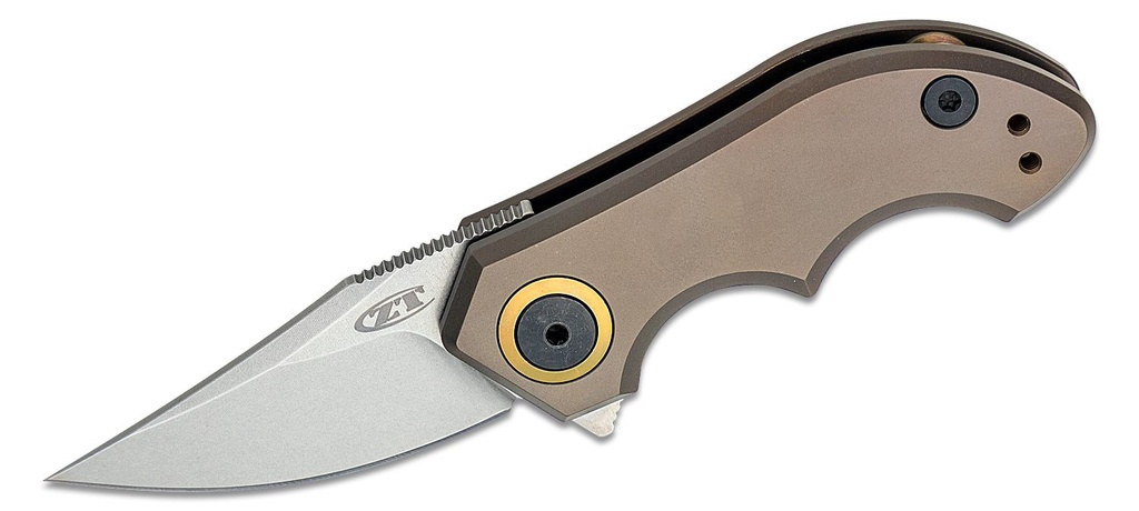 [05786] ZT Folding Knife Tim Galyean Flipper Knife CPM-20CV Stonewashed Blade, Bronze Titanium Handles #ZT0022TIBRZ