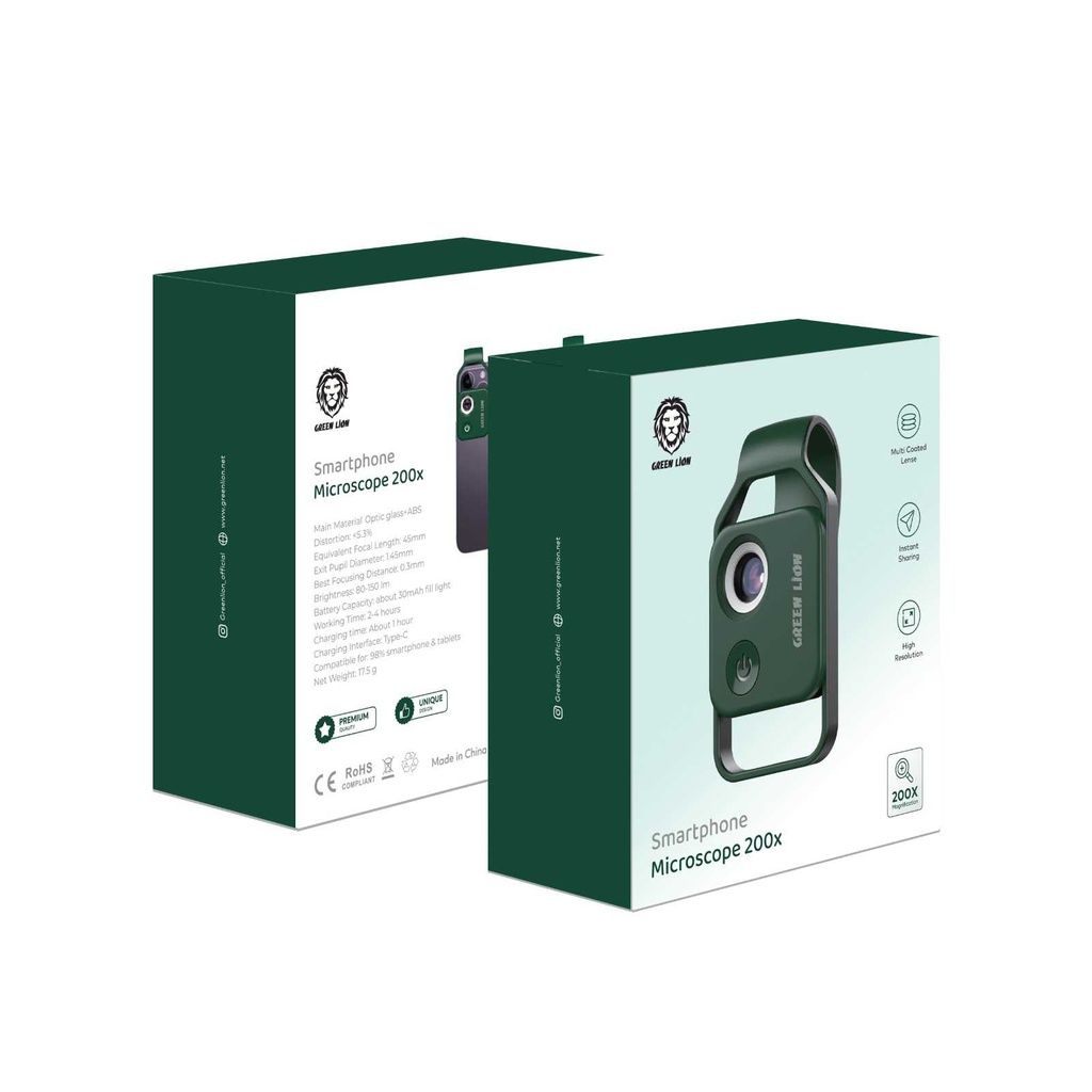 [06157] Green Lion Smartphone Microscope 200x - Green #GN200XMICSGN