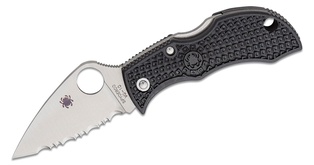 Spyderco Manbug Folding Knife  VG10 Satin Leaf Shaped Serrated Blade, Black FRN Handles #MBKLFS