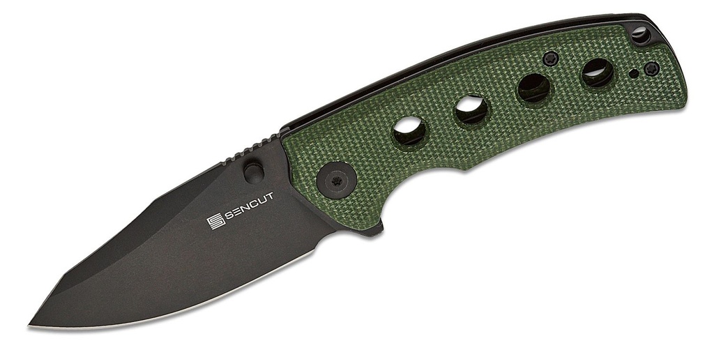 [09663] SENCUT Excalis Flipper Knife - Green Canvas Micarta #S23068-3