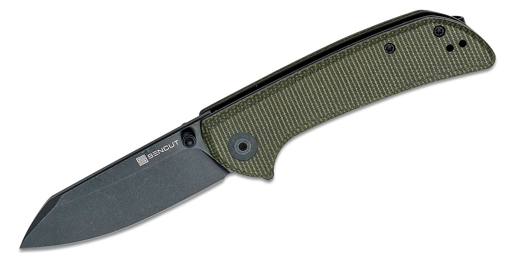 [09696] SENCUT Fritch Flipper Knife - Green Canvas Micarta #S22014-1