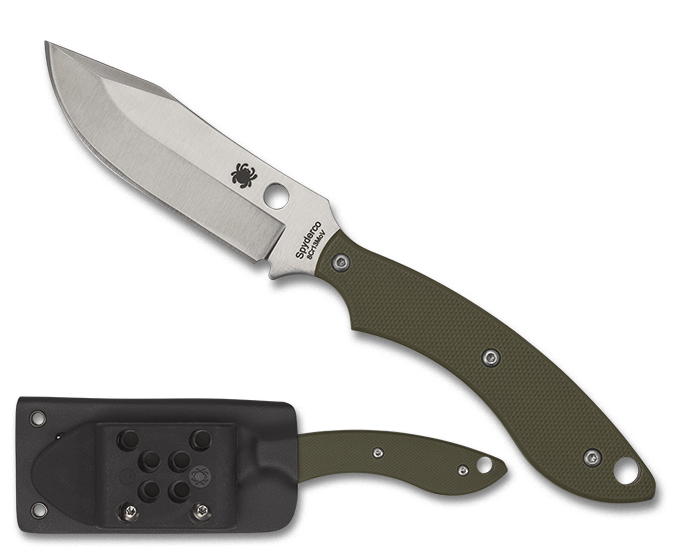 [09911] Spyderco Sjoerd Stok Bowie Fixed Blade Knife Satin Plain Blade OD Green G10 Handles #FB49GPOD